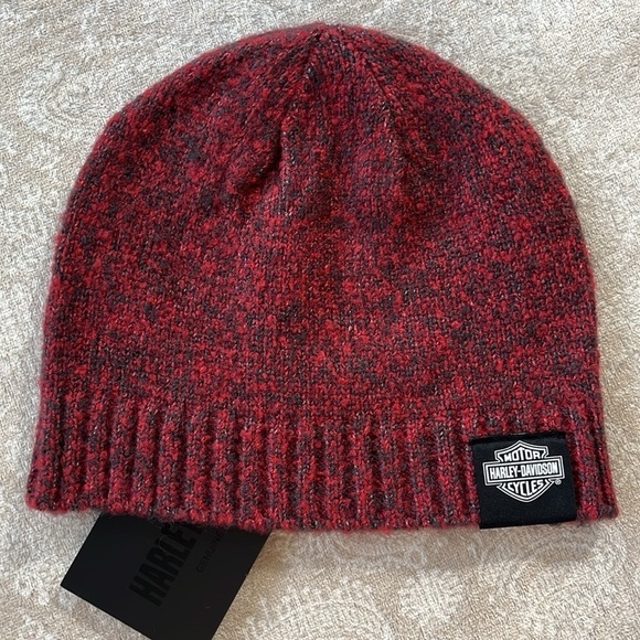 Brand New Harley-Davidson Motorcycles Knit Ribbed Beanie Hat Marbled Dark Red - Picture 13 of 13